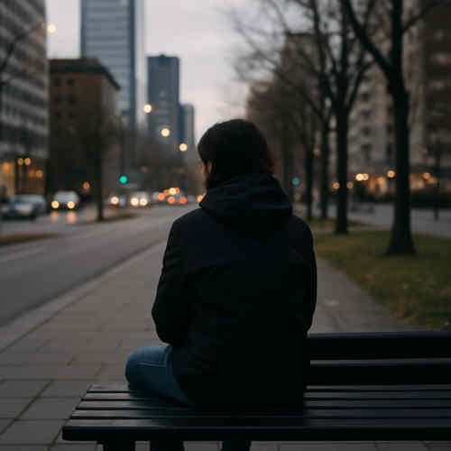 Allein in der Großstadt – Person sitzt auf einer Parkbank